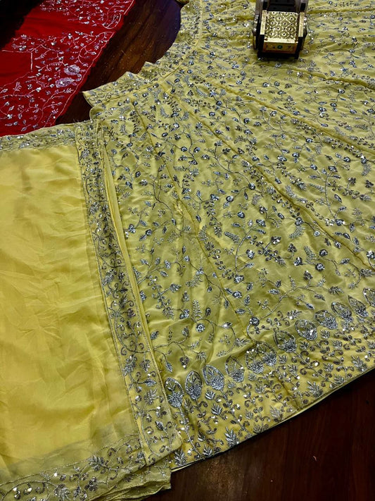 Embroidery Sequins Work With Cancan &amp; Canvas Patta Lehenga Choli