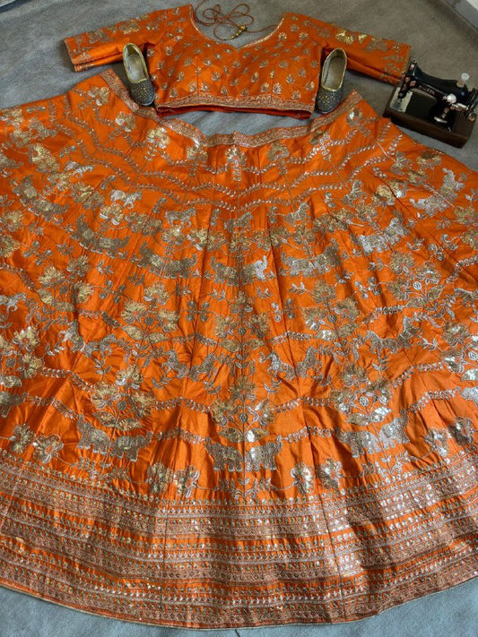 SILK WITH EMBROIDERY SEQUENCE ZARI DESIGN WORK LEHENGA CHOLI