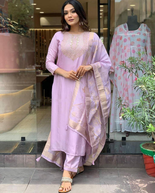 PURE VISCOSE CHANDERI WITH SEQUENCE CODING EMBROIDERY WORK