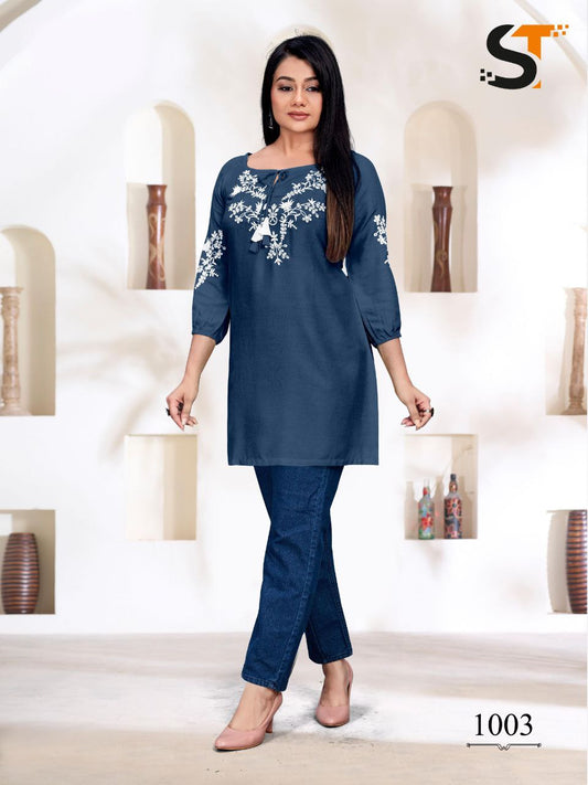 Embroidery Work Short Tops for Office and Regular Wear