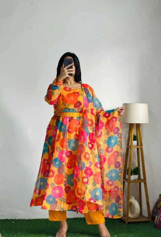 HEAVY PURE SOFT ORGANJA SILK PRINT KURTI PAIR