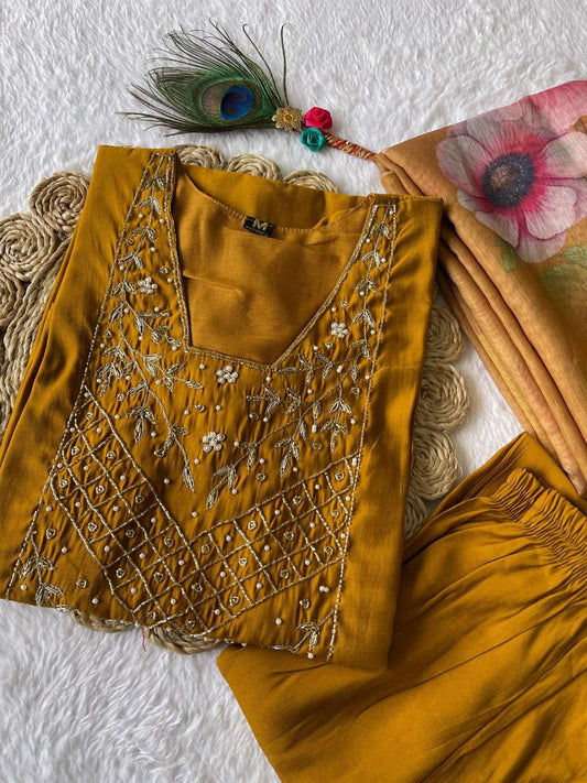 MUSTARD YELLOEW ROMAN SILK KURTI