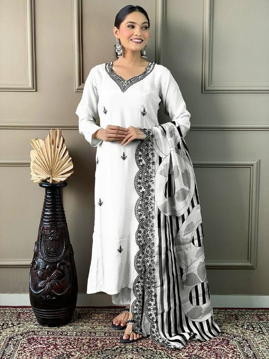 ROMAN SILK WITH SEQUENCE EMBROIDERY WORK IN ALL OVER INNER