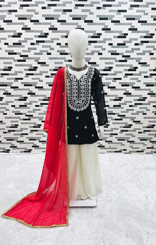 Heavy Fox Georgette With Embroidery Work Kurti For Kids