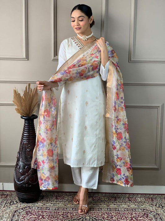 VISCOSE NYLON WHITE DESIGNER KURTI