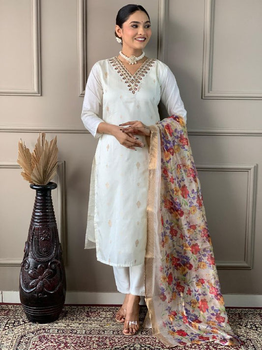 VISCOSE NYLON WHITE DESIGNER KURTI