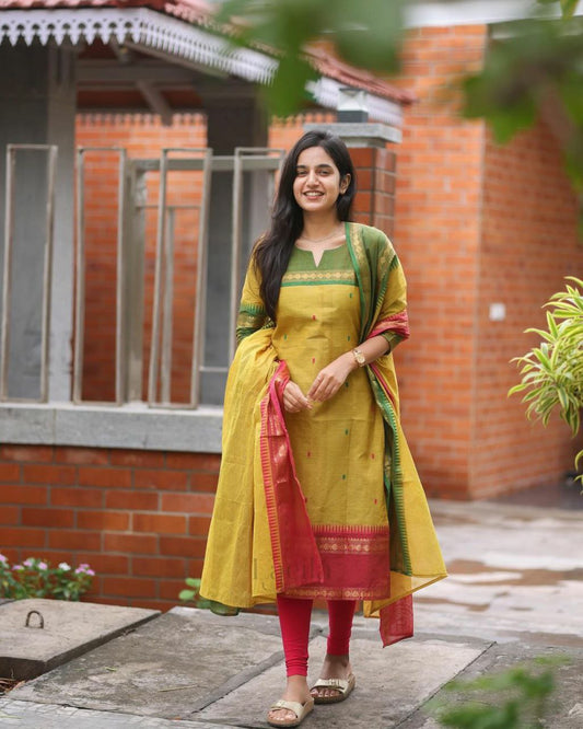 Beautiful Suit Sets in pure KANCHI COTTON Top pent with duppta with jcard wiving