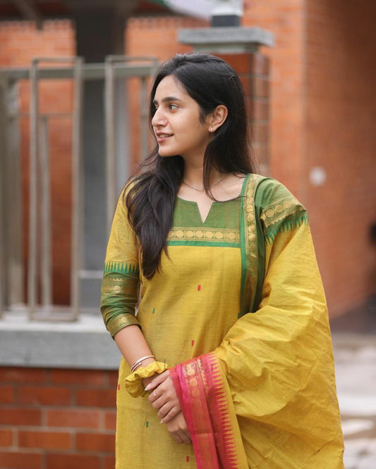 Beautiful Suit Sets in pure KANCHI COTTON Top pent with duppta with jcard wiving