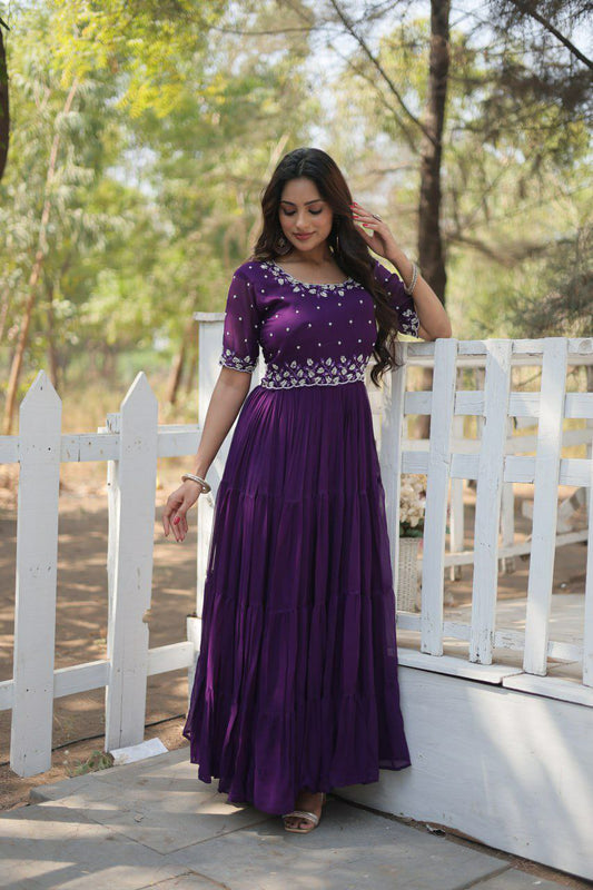FAUX BLOOMING WITH BEADS EMBRODERY WORK