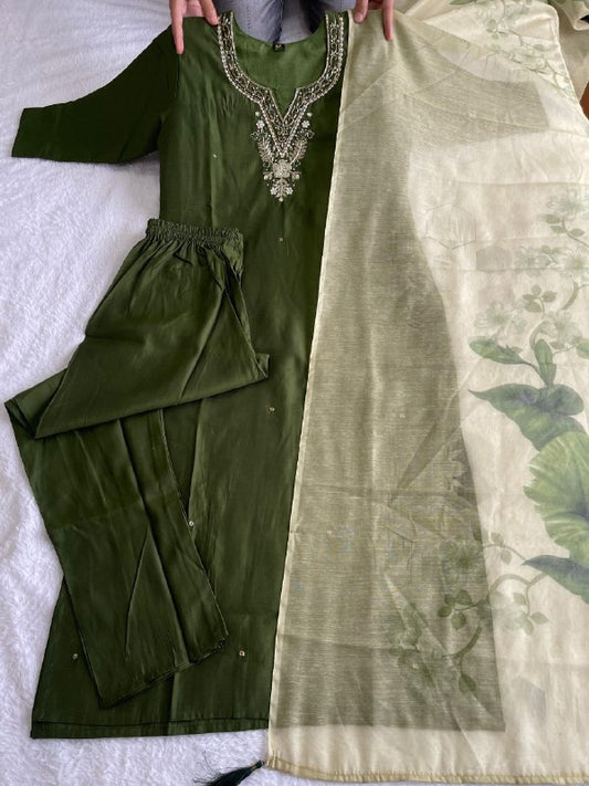 PREMIUM ROMAN SILK MEHENDI KURTI FOR GIRLS