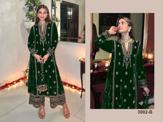 PURE 9000 VELVET WITH EMROIDERY SIQVANCE WORK WITH NECK /DAMAN LESS VELVET KURTA SET FOR WOMEN