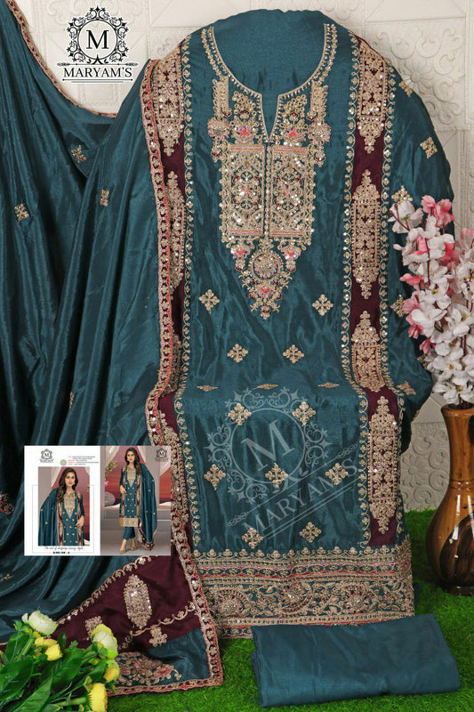 Chinon Silk With Embroidery Work And Zarkan Work Alankari Slawar Dress