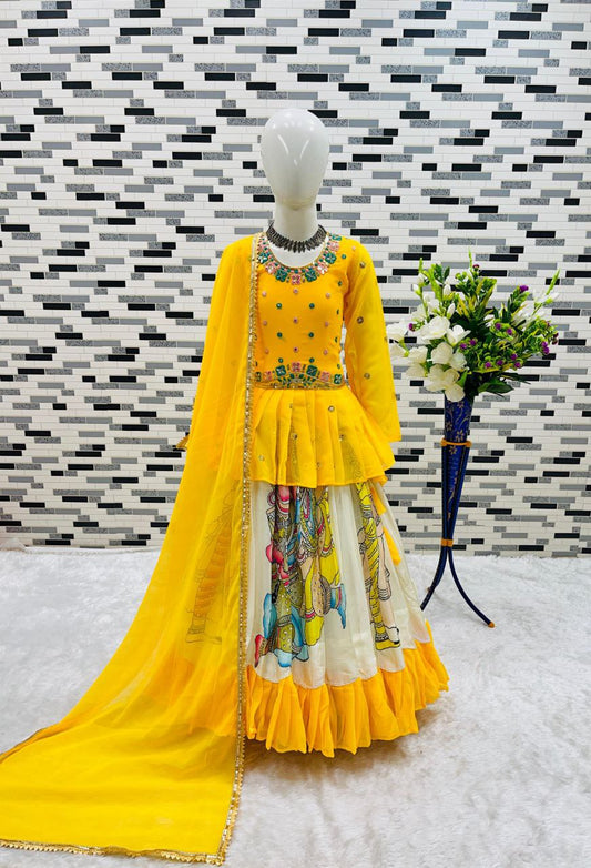 Heavy Fox Georgette With Embroidery Siqunce Work Top And Bottom Set