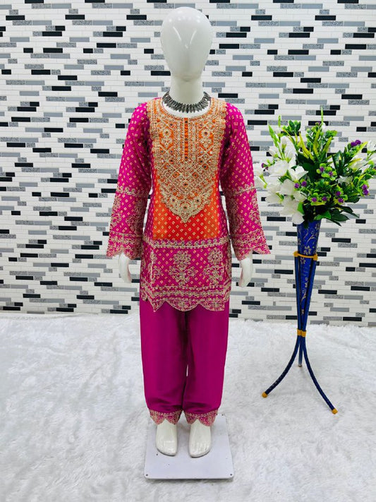 Heavy Chinon Silk With Embroidery Coding & Sequnce work with Real mirror Girls Wear