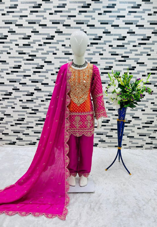 Heavy Chinon Silk With Embroidery Coding & Sequnce work with Real mirror Girls Wear