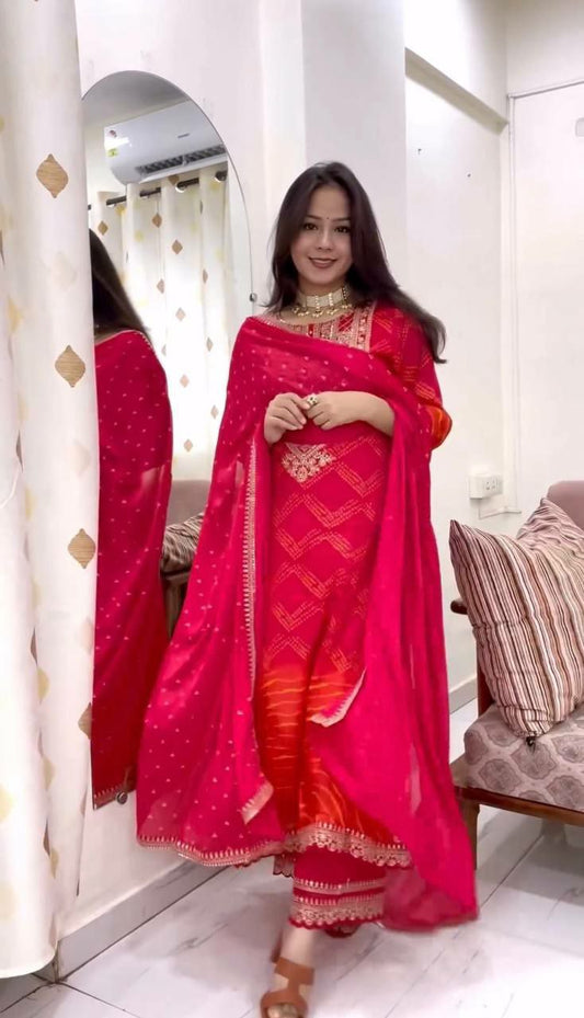 Heavy Faux Georgette With Embroidery Coding Dori-Sequence Work With Beautiful Digital Print And Real Mirror with Full Sleeve
