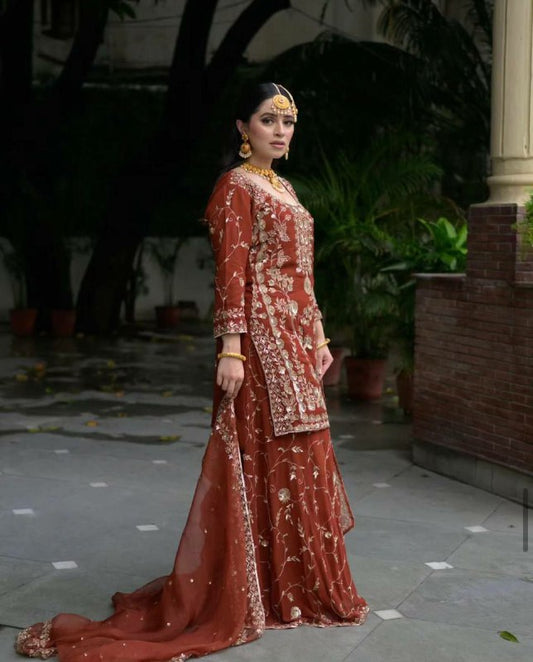 HAVY FOX GOARGATE WITH HAVY EMBROIDERY WORK SHARARA SET FOR WOMEN