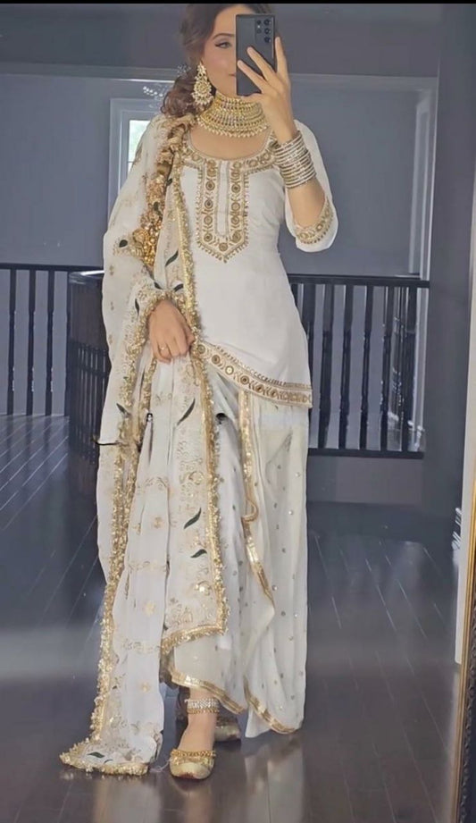 heavy Malay Silk With Heavy Embroidery 5mm Sequence Work Mirror Work. (Fully Sleeve’s) Kurti Set