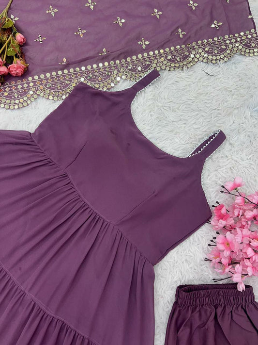 Heavy Georgette&nbsp; With attached Pad With Extra Sleeve Fabric and Fully 10 Meter Ruffle Flair Gown