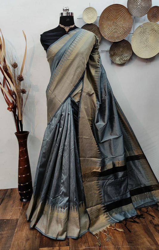 Raw silk weaving saree wit Temple whoven border