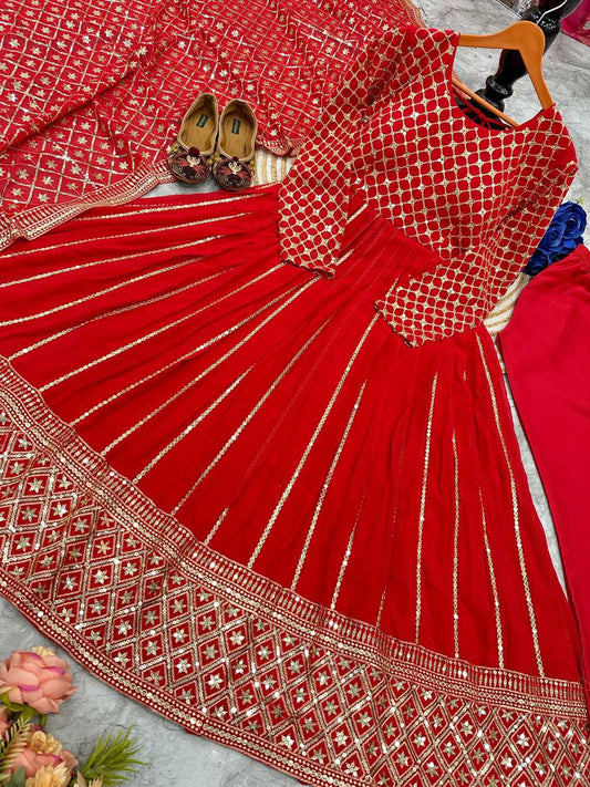 HEAVY FOX GOARGATE WITH EMBRODARY WORK WITH FULL SLEEVES AND WORK RED GOWN