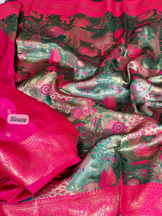 Introducing our special Dharmavarm Pattu saree in elegant Rama color !!