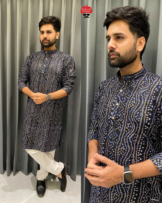 Navratri and Festical Special Mens Kurta Bandhani Print