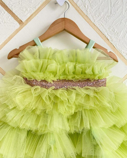HEVY NET FULL FLAIR WITH FRILL AND SEQUENCE BELT  FROCK