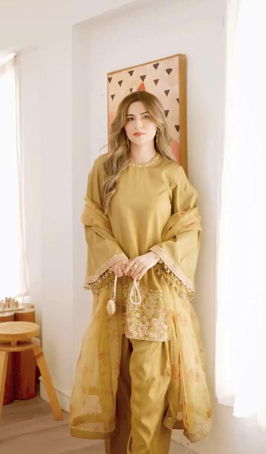 French Crepe Silk And Embroidery Sequence Work With Heavy Lace Work And Moti Work With Digital Print Work and Lace Border Dupatta Type Dress