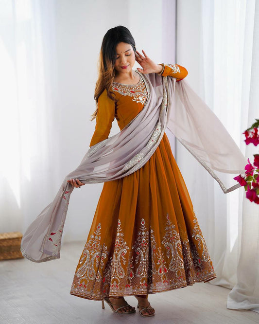 Heavy Georgette With Heavy Multi Thread Embroidery Sequence Work Top & Bottom Dress