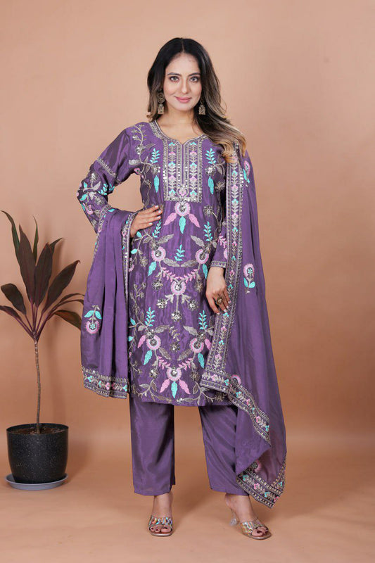 Chinon With Micro Inner & Heavy Embroidery Sequence Work With Elastic Dress
