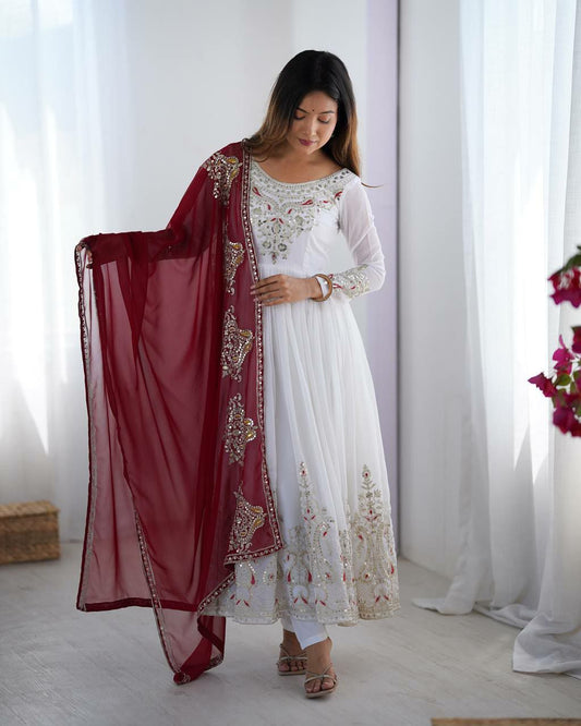 Heavy Georgette & Micro Cotton With Heavy Multi Thread Embroidery Sequence Work Top & Bottom Dress