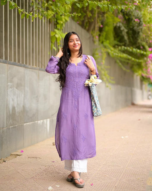 REYON WITH MICRO INNER AND EMBROIDERY WORK WITH GPO LACE WORK PALAZZO KURTI