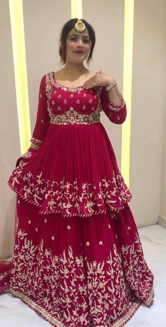 Heavy Faux Georgette And Heavy Embroidery Sequence Work With Latkan Dori And Fancy Lace Borders Work Dupatta Type Top Kediyu & Lehenga