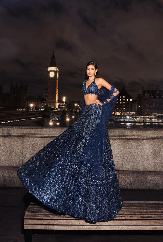 Net With Sequins & Dori Work All Over Front & Back With Can Can Attach Lehenga Choli