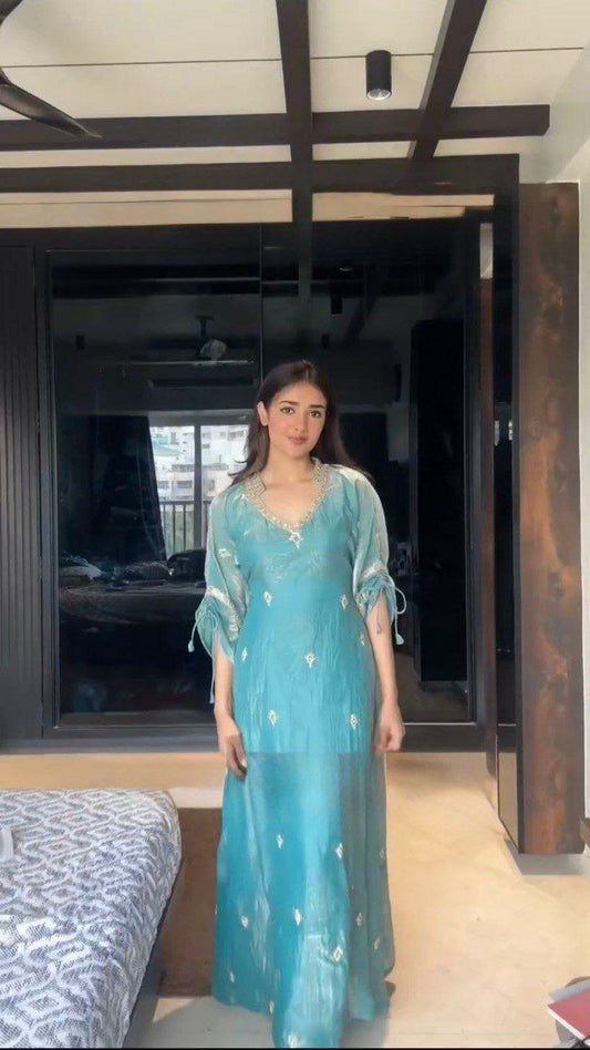Japan Satin With Micro Inner And Thread With Sequence With Dori Latkan Work Kaftan With Elastic Pent Type Dress