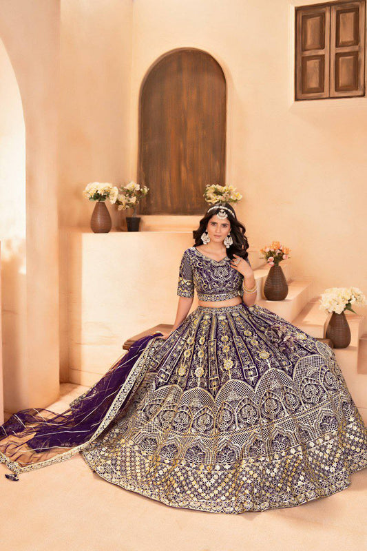 NET WITH EMBROIDERY SEQUENCE DESIGN WORK WITH CANCAN AND CANVAS LEHENGA CHOLI