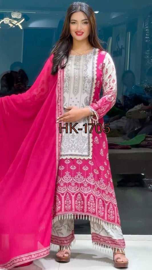 Heavy Chinon Silk With Heavy Micro Cotton & Fancy Digital Print And Hanging Latkan Lace Border Palazzo Dress