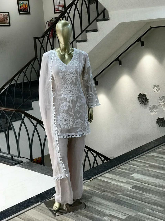 Heavy Faux Georgette With Elastic And Fancy Gpo Lace Border Dupatta Type Palazzo Dress