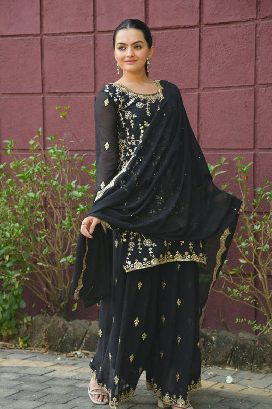 Fox Georgette And Heavy Embroidery Sequence Work With Elastic Sharara Dress