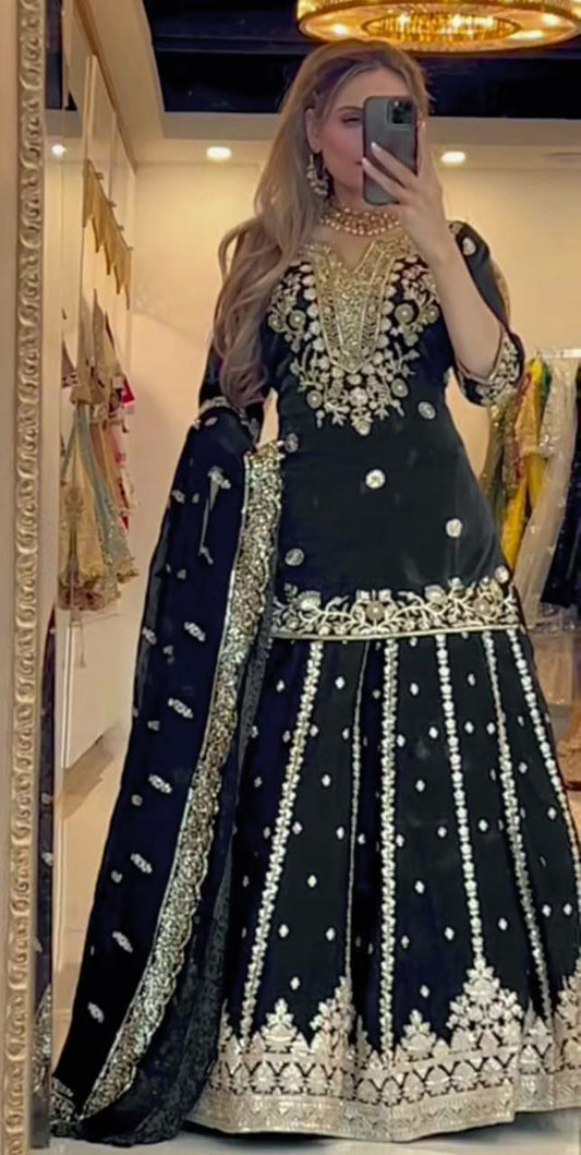 Heavy Chinon Silk And Embroidery Work With Sequence Work Lehenga