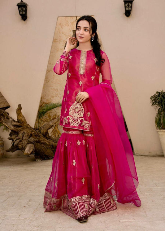 Diamond Georgette With Embroidery Sequence Work & Organza Silk Dupatta Type Top & Palazzo Dress