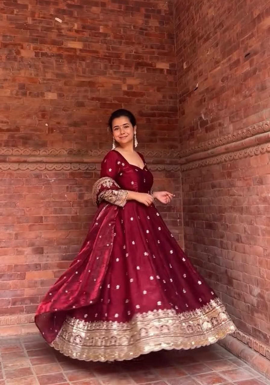 Heavy Fendy Silk With Sequence And Embroidery Work Anarkali Gown