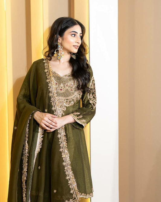 Heavy Simar Silk With Embroidery Sequence Work And Kali Cutting Stitched With Elastic Sharara Dress