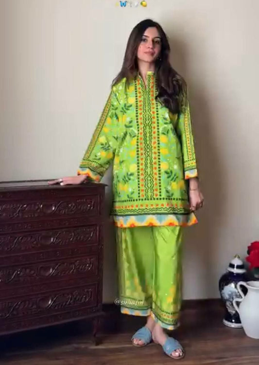 Pure Natural Crepe And Digital Print With Sleeves With Elastic Palazzo Dress