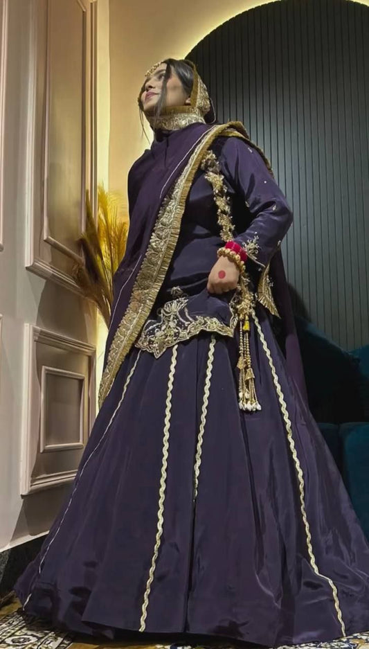 Natural Crepe Silk And Embroidery Sequence Work With Beads Work And Canvas patta Top & Lehenga
