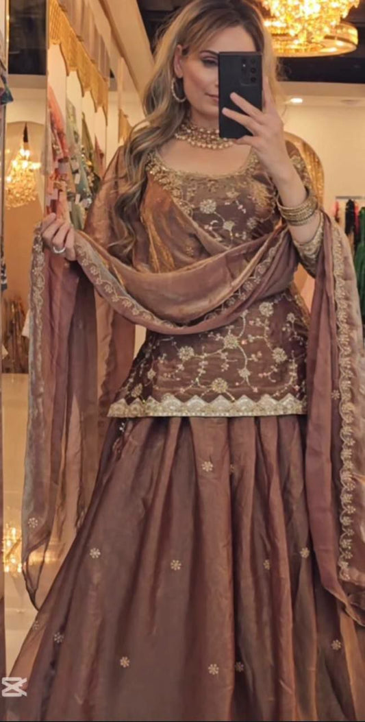 Heavy Fandy Silk And Sequence Work & Multi Needle Embroidery Work & Zari Work With Fancy Border Work Top & Lehenga