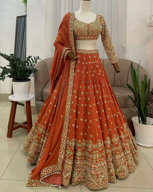 Faux Georgette With Thread & Sequence Detailing With Canvas Patta & Cancan Lehenga Choli