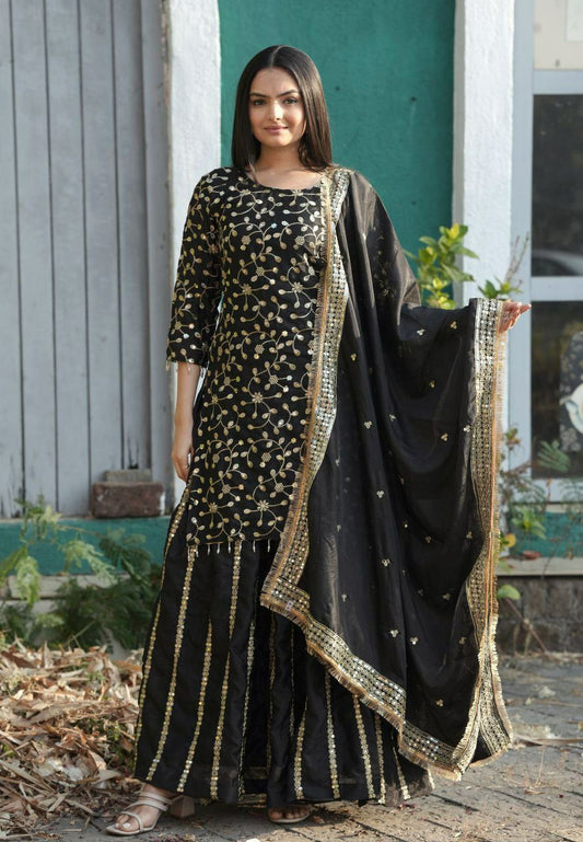 Chinon With Micro Inner And Heavy Embroidery Sequence Work With Elastic Lehenga & Top