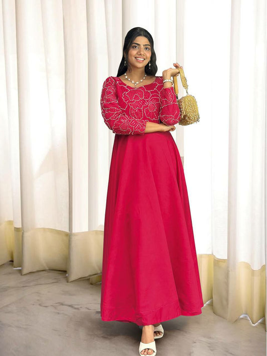 Heavy Roman Silk And Fancy Embroidery Thread And Sequins With Beads Hand Work Gown